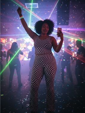 No Boundaries Black & White Checkerboard Wide-Leg Jumpsuit